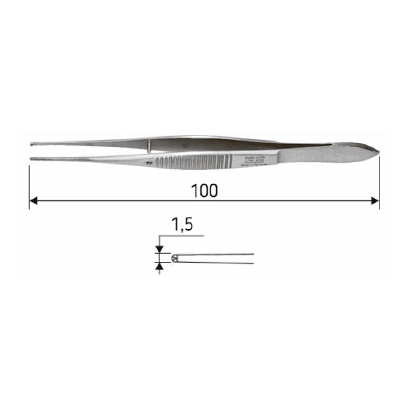 Пінцет очний Graefe, 10 см, прямий хірургічний, 1:2 зубий, J-50-2100 Surgicon